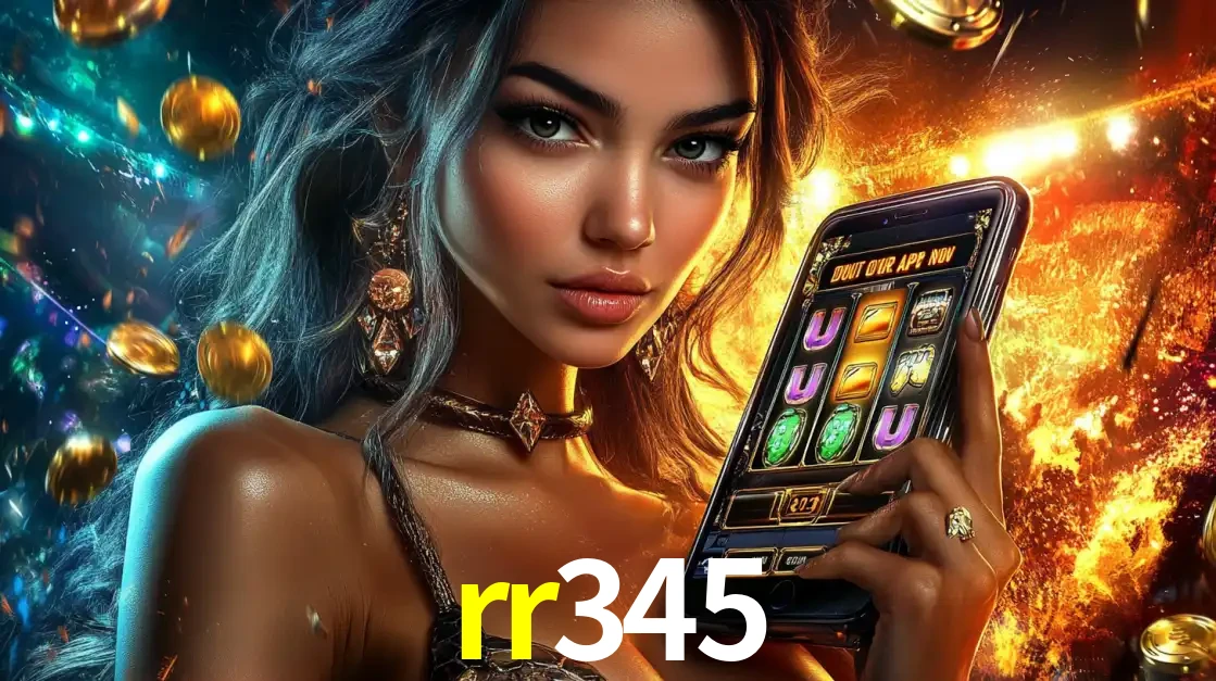 Mulher elegante mostrando um jogo de caça-níqueis em seu smartphone, destacando a experiência de cassino móvel oferecida pelo aplicativo rr345.
